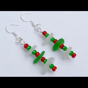 SEAGLASS EARRINGS Holiday Beaded Sterling Silver